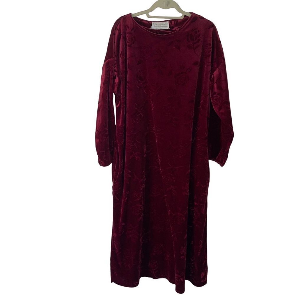 Cinema Etoile Vintage Robe Size XL Burgundy Velour Floral Jacquard Pullover